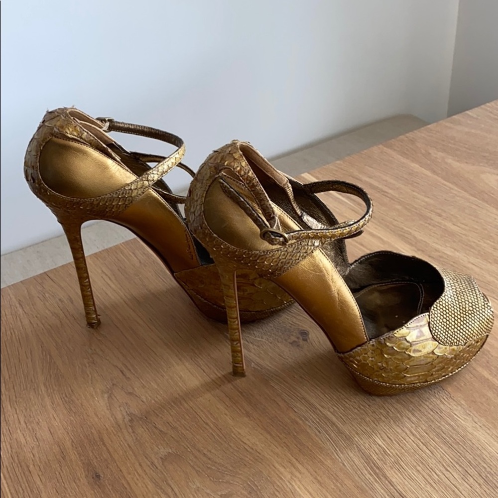 Alexander Mcqueens Soft Leather Python Gold Heels - image 3